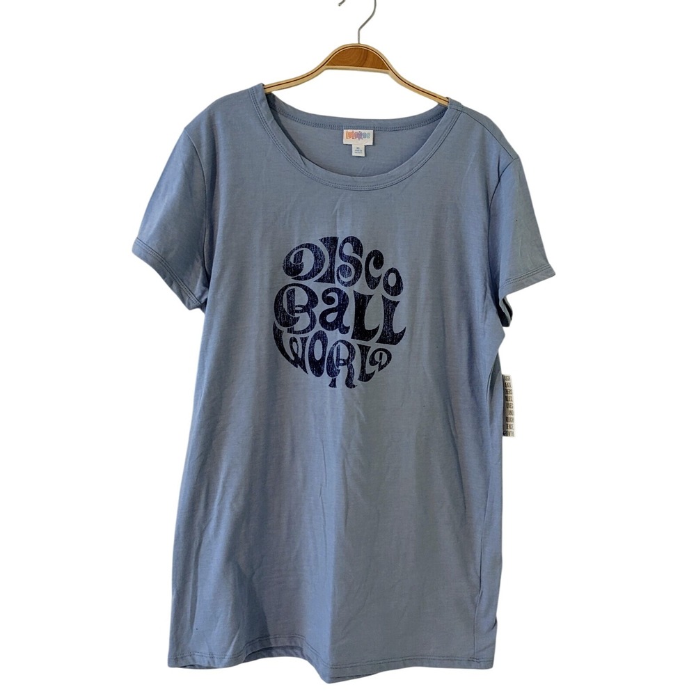 LuLaRoe‎ Disco Ball World Graphic T Shirt Blue Top Tee Women's XL NWT